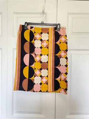 Maeve Geometric Print Mini Skirt in Pink, Mustard, Brown & Black